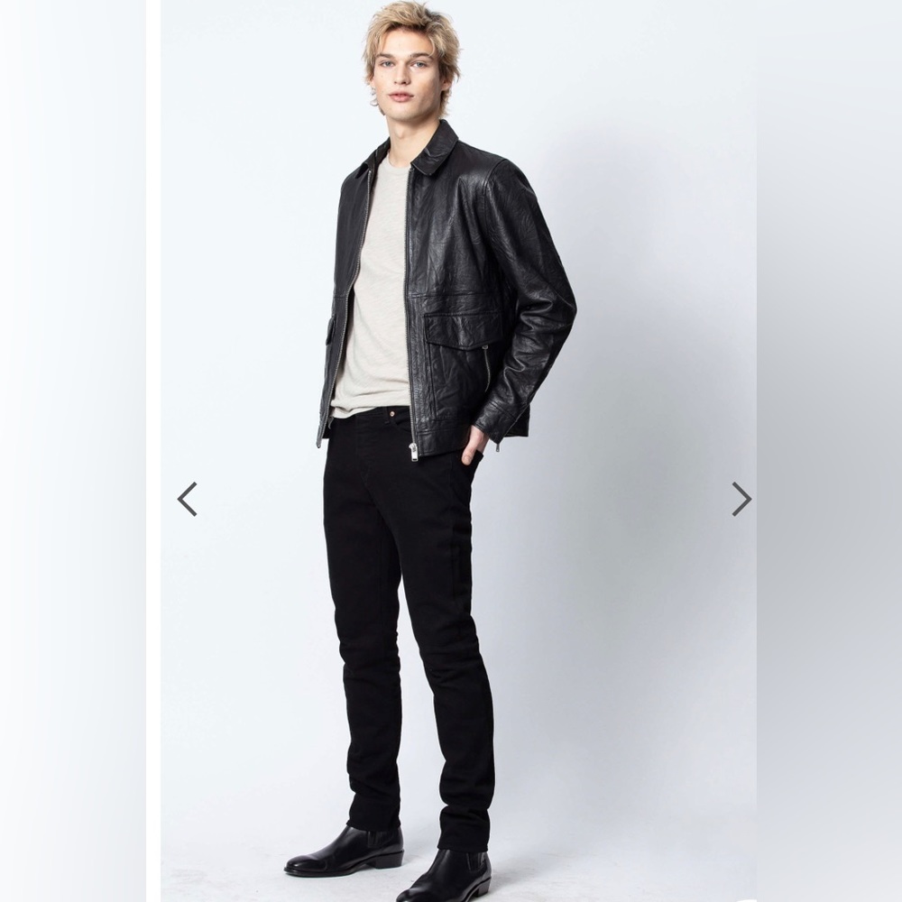 Zadig & Voltaire Bobby Crinkle Leather Jacket, Black, Size M